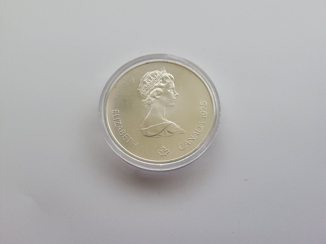  5 Dollar 1975 Montreal 1976 Olympia Speerwurf 925/22,48g fein Canada Kanada Spittalgold9800 (4674)   