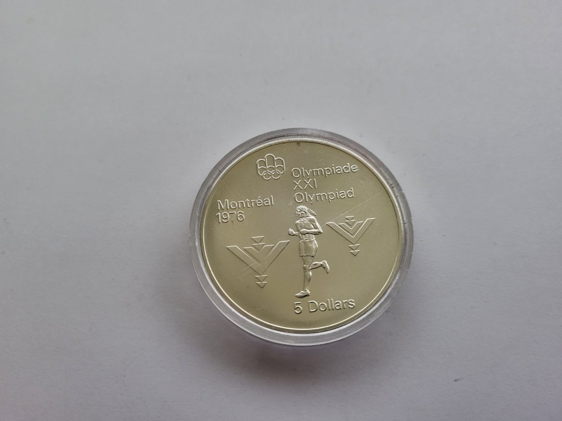  5 Dollar 1975 Montreal 1976 Olympia Marathon 925/22,48g fein Canada Kanada Spittalgold9800 (4674)   