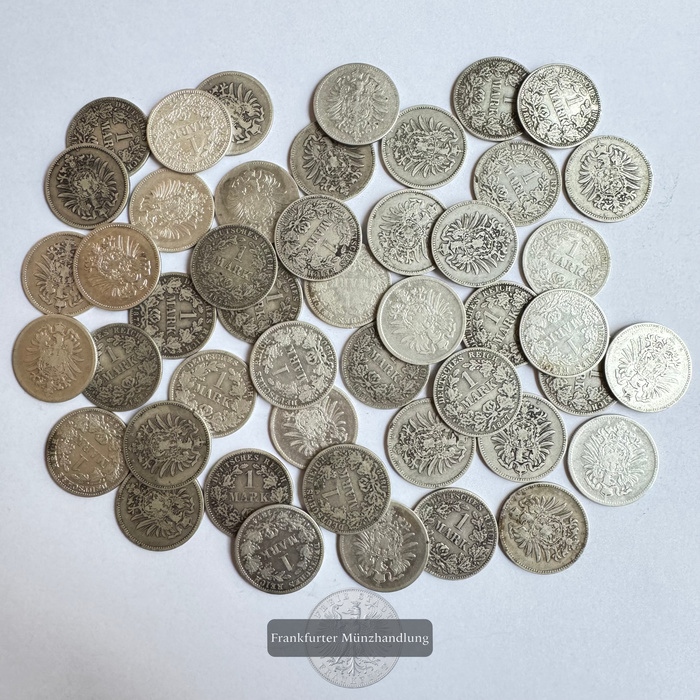  Dt. Kaiserreich 47x 1 Mark Silbermünzen div. Jg. zwischen 1873-1887 FM-Frankfurt Feinsilber: 227,7g   