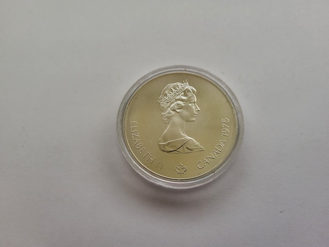  5 Dollar 1975 Montreal 1976 Olympia Schwimmen 925/22,48g fein Canada Kanada Spittalgold9800 (4674)   