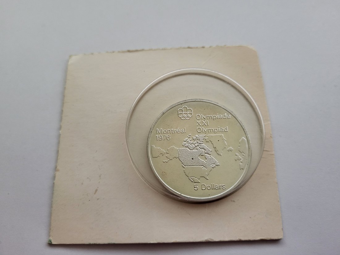  5 Dollar 1975 Montreal 1976 Olympia Karte 925/22,48g fein Canada Kanada Spittalgold9800 (4674)   