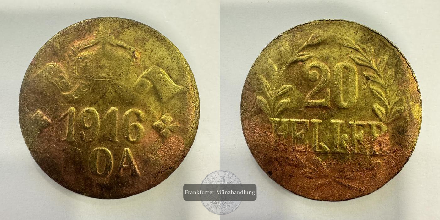 Deutsch-Ostafrika 20 Heller Wilhelm II (Tabora Emergency Coinage) 1916 FM-Frankfurt Messing: 11,6g   
