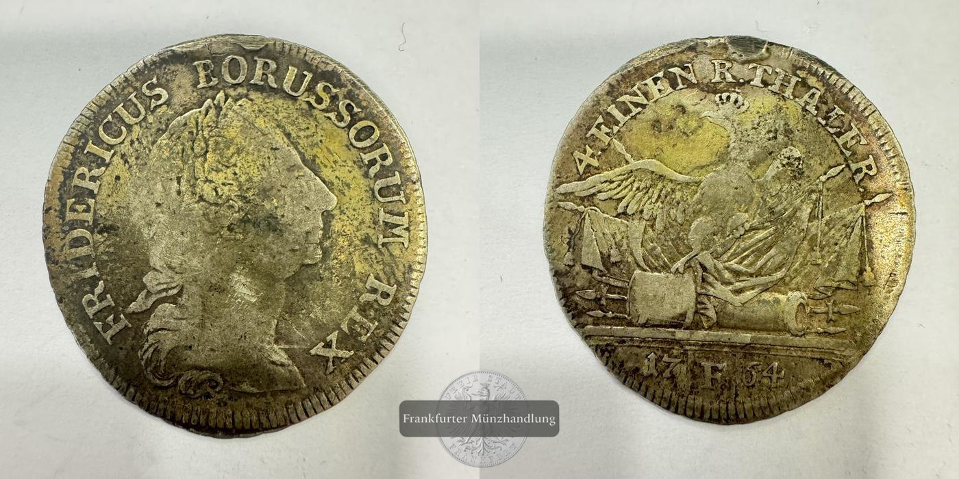  HRR Preußen ¼ Reichsthaler Frederick II 1764 FM-Frankfurt KM#301 Feinsilber: 3,9g   