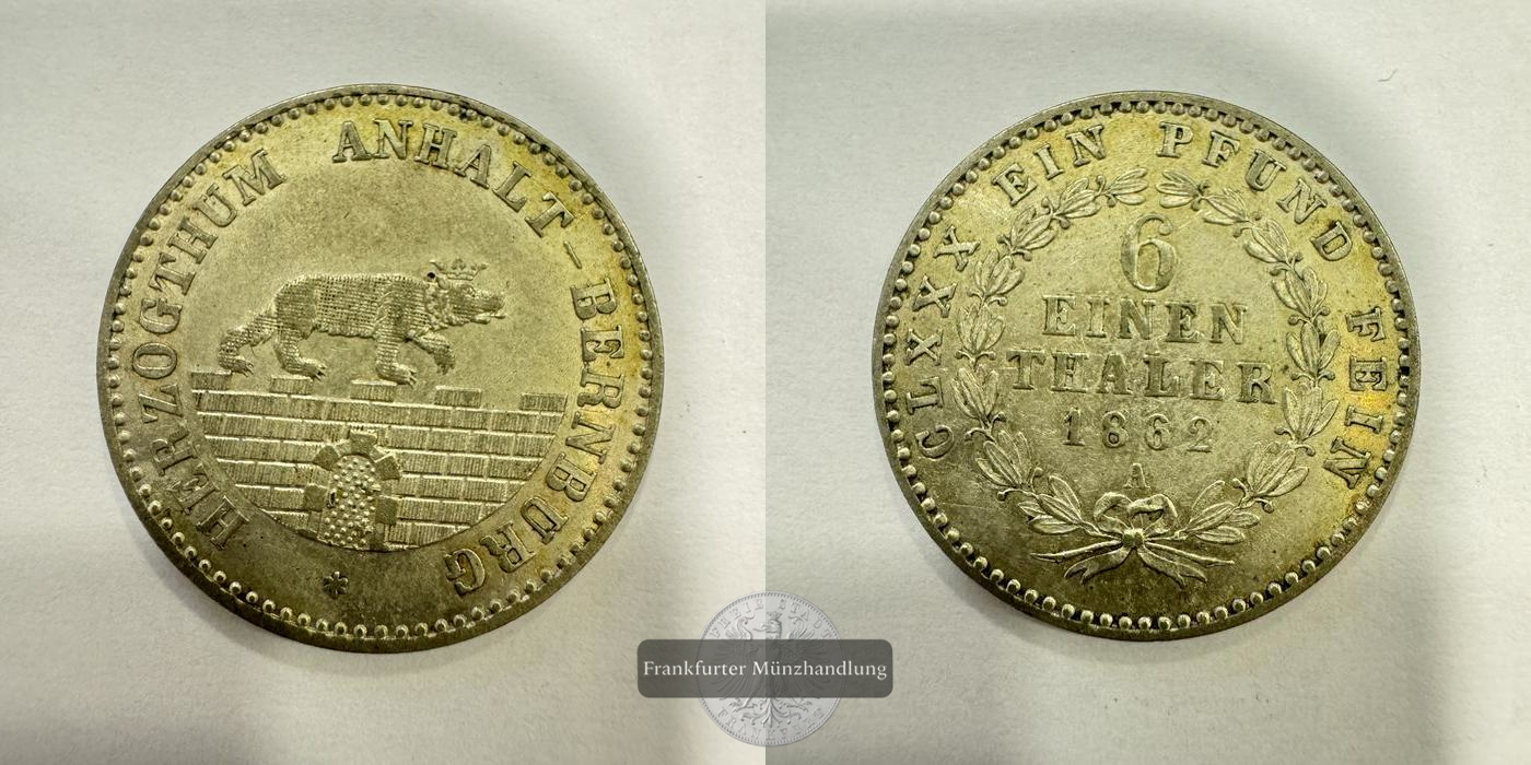  HRR, Anhalt Bernburg 1/6 Thaler Alexander Charles 1862 A FM-Frankfurt Feinsilber: 2,77g   