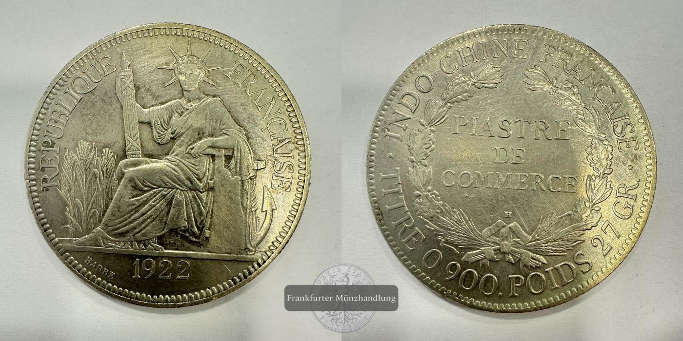  Französisch-Indochina 1 Piastre 1922 FM-Frankfurt Feinsilber: 24,3g   