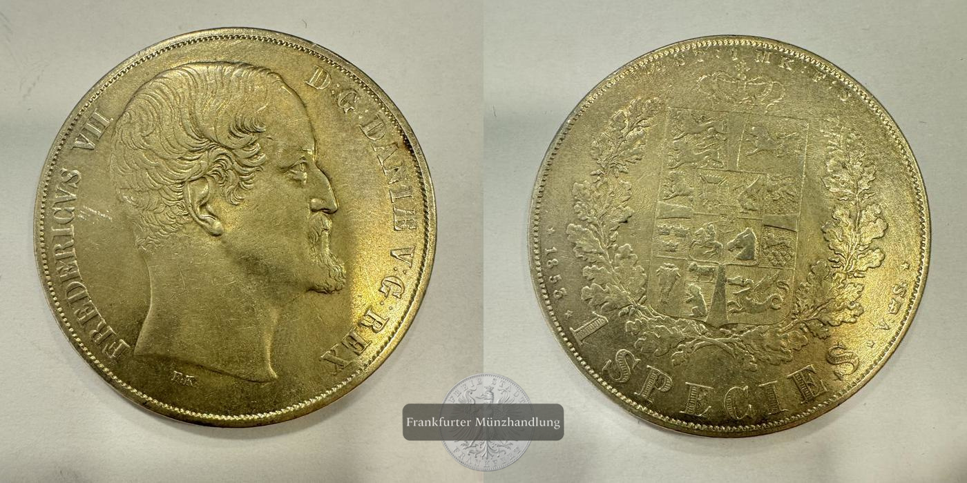  Dänemark 1 Speciedaler Våbenspecie Frederik VII 1853 VS FM-Frankfurt Feinsilber: 25,29g   