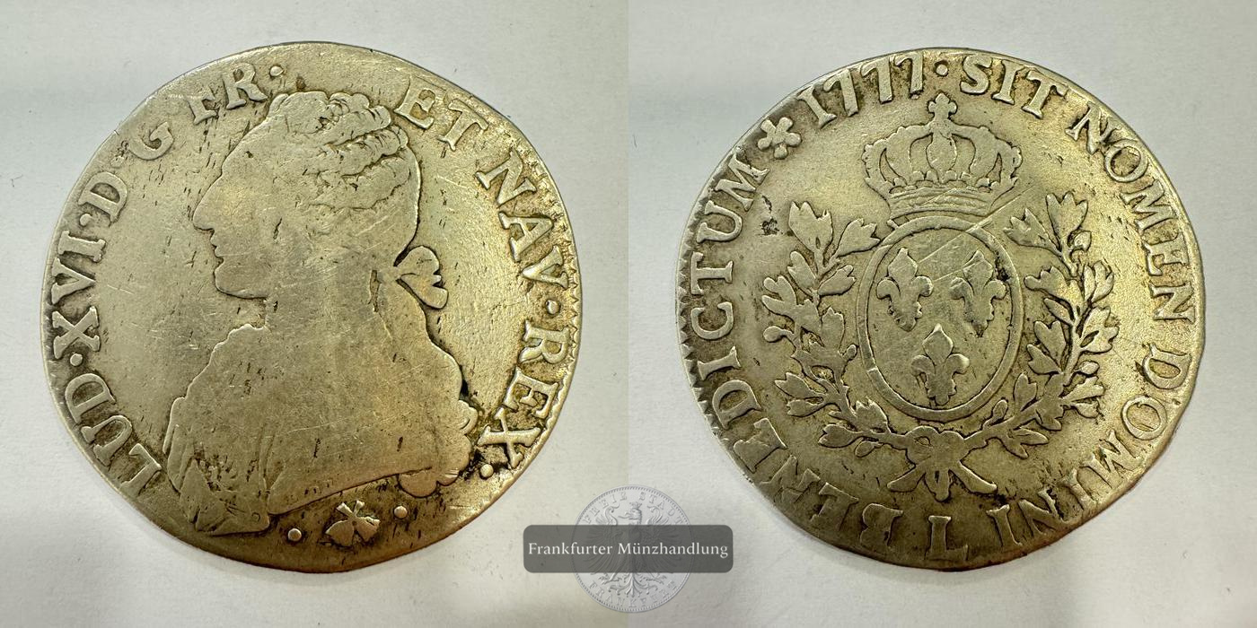  Frankreich, Livre tournois 1 Écu 1777 Louis XVI FM-Frankfurt Feinsilber: 25,26g   