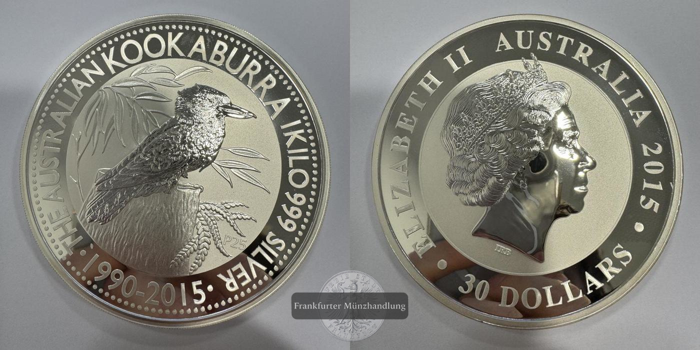  Australien  30 Dollar 2015 Kookaburra  FM-Frankfurt  Feinsilber: 1.000g   