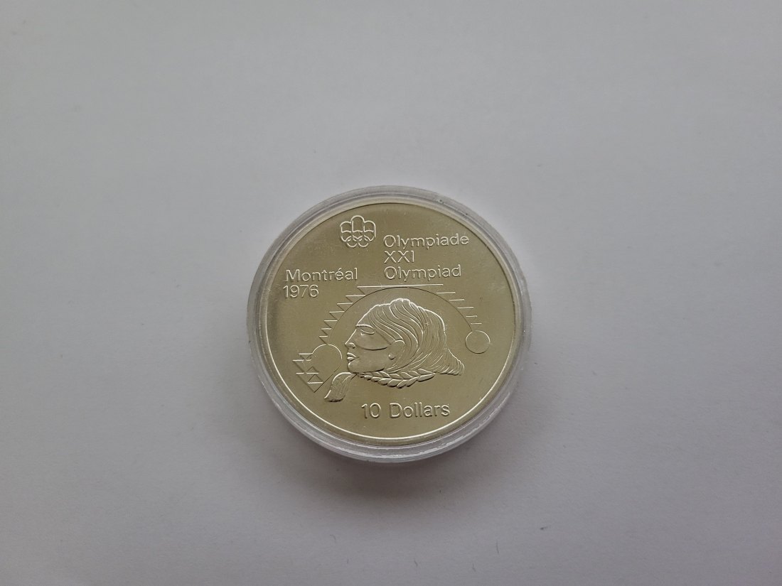  10 Dollar 1975 Montreal 1976 Olympia Kugelstoßen 925/44,95g fein Kanada Spittalgold9800 (5068)   