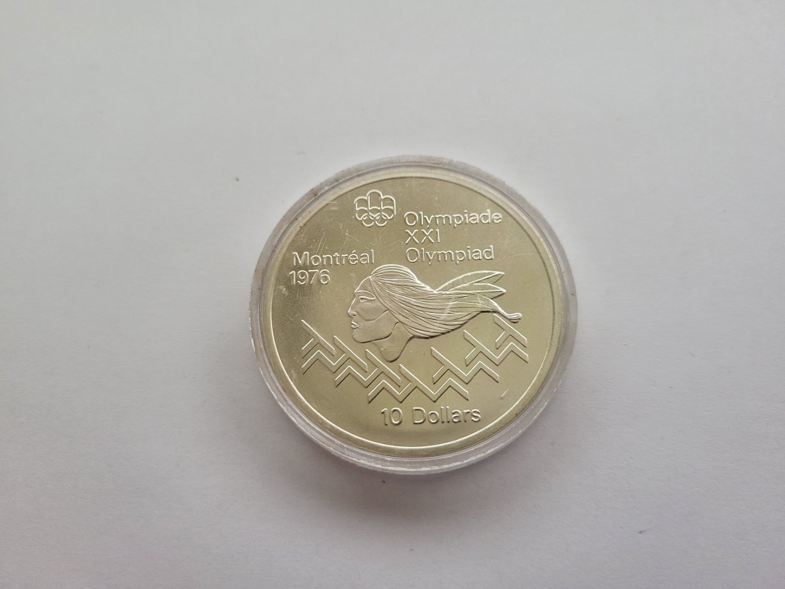  10 Dollar 1975 Montreal 1976 Olympia Kopf Hürdenläufer 925/44,95g fein Kanada Spittalgold9800 (5068)   