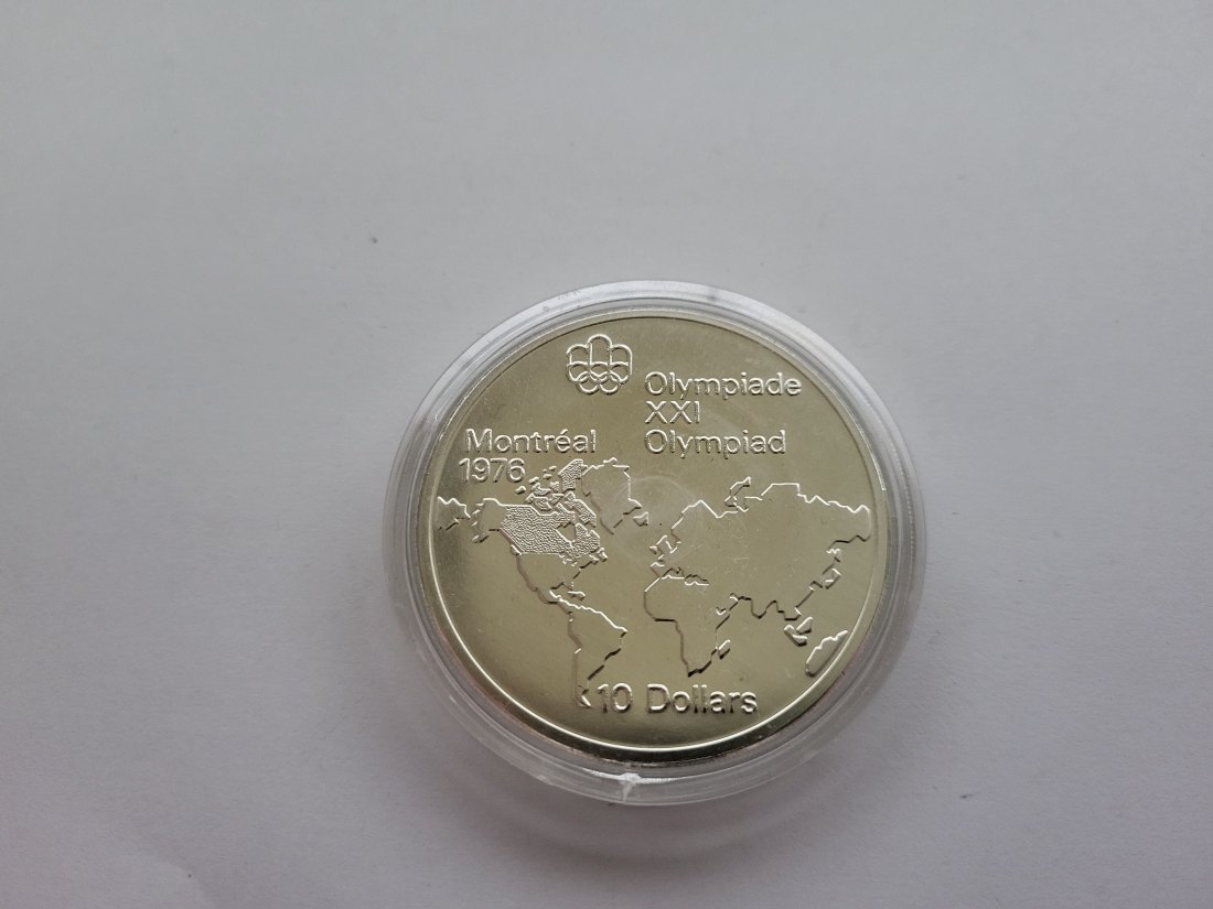  10 Dollar 1973 Montreal 1976 Olympia Weltkarte 925/44,95g fein Kanada Spittalgold9800 (5068)   