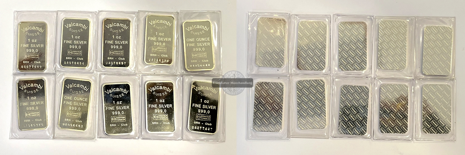  Schweiz Silberbarren 10x 1oz Valcambi FM-Frankfurt   Feinsilber: 311g   
