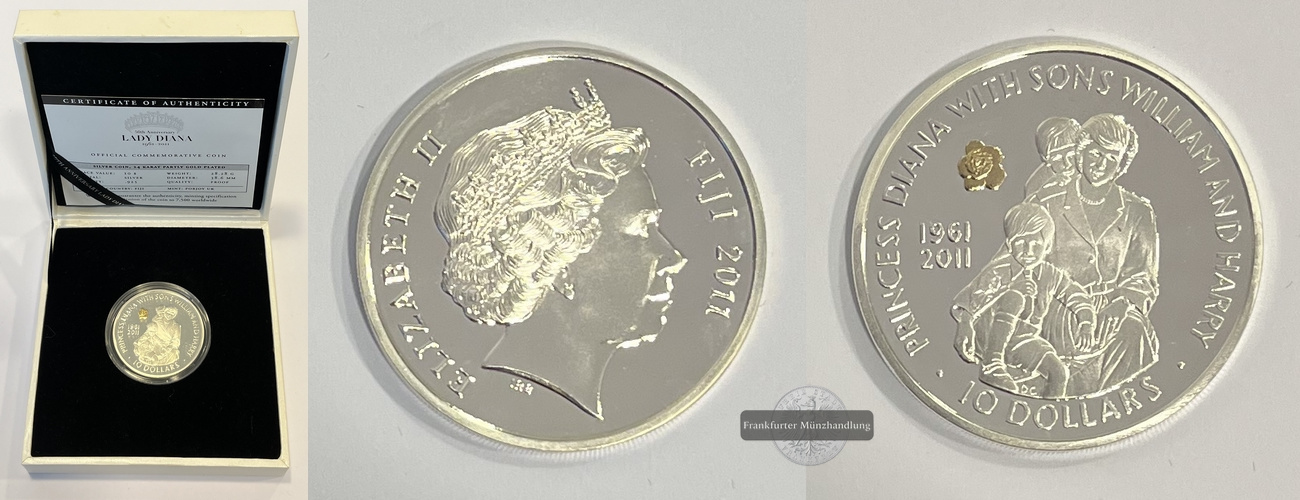  Fiji 10 Dollar 50. Jahrestag Lady Diana 1961-2011 FM-Frankfurt Feinsilber: 26,16g   