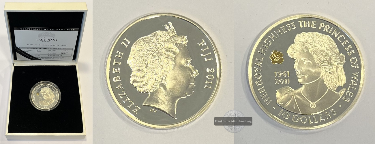  Fiji 10 Dollar 50. Jahrestag Lady Diana 1961-2011 FM-Frankfurt Feinsilber: 26,16g   