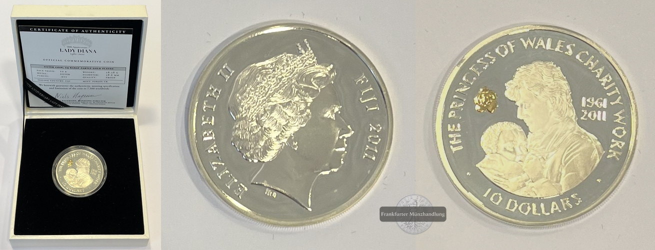  Fiji 10 Dollar 50. Jahrestag Lady Diana 1961-2011 FM-Frankfurt Feinsilber: 26,16g   