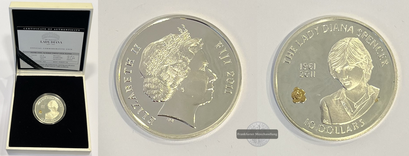  Fiji 10 Dollar 50. Jahrestag Lady Diana 1961-2011 FM-Frankfurt Feinsilber: 26,16g   
