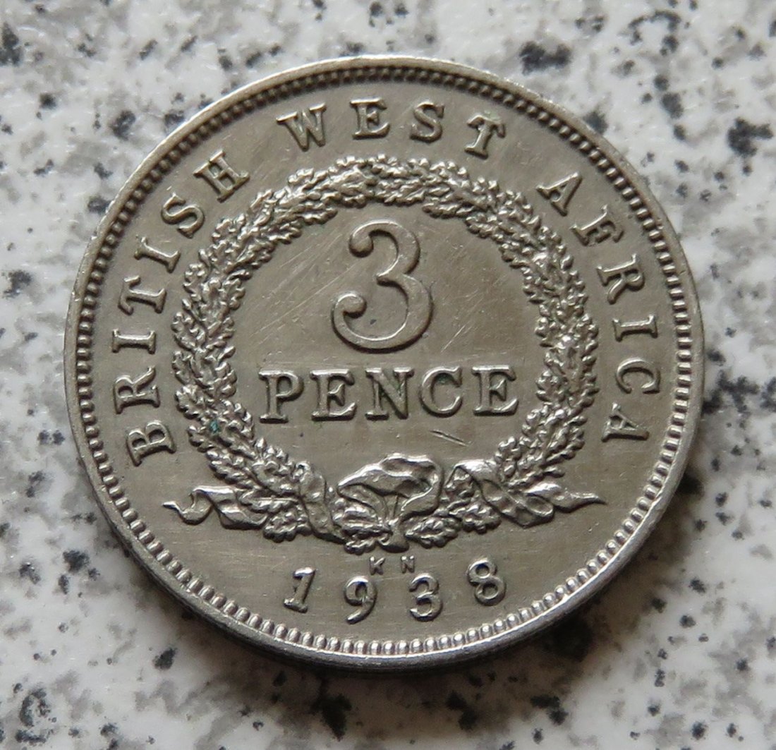  British West Afrika 3 Pence 1938 KN   