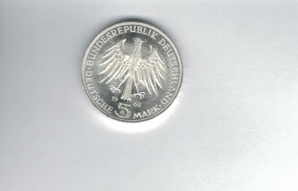  5 Mark 1968 G Joahnnes Gutenberg silber 7g fein BRD Deutschland Spittalgold9800 (4601/2   