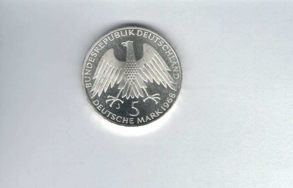  5 Mark 1968 J Friedrich W. Raiffeisen silber 7g fein BRD Deutschland Spittalgold9800 (4601/3   