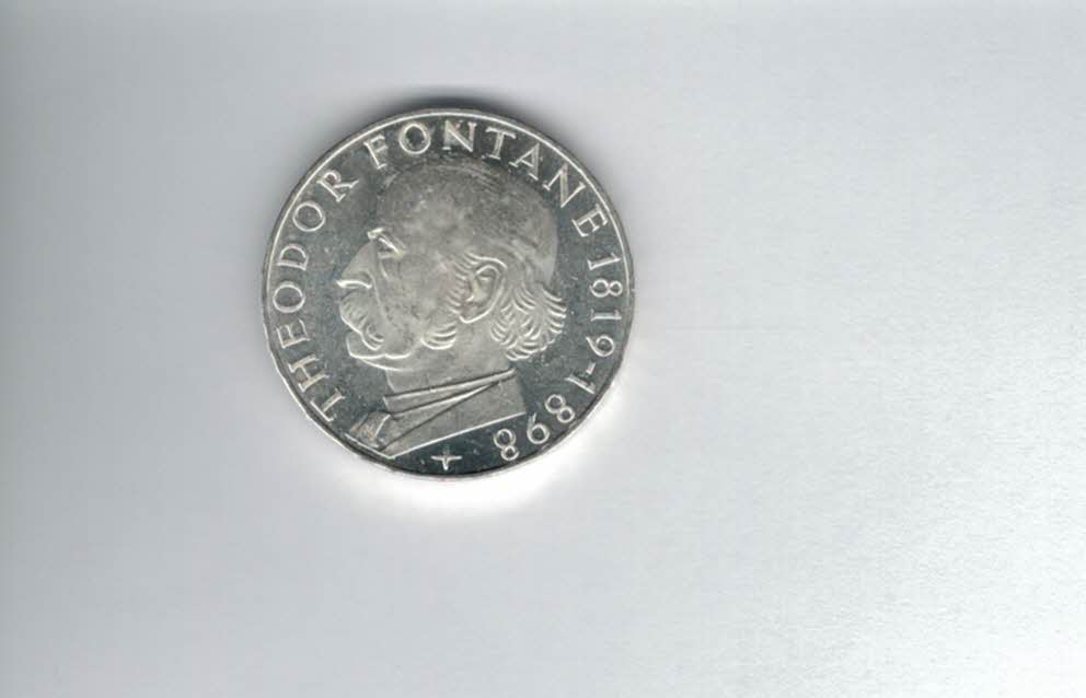  5 Mark 1969 G Theodor Fontane silber 7g fein BRD Deutschland Spittalgold9800 (4601/5   