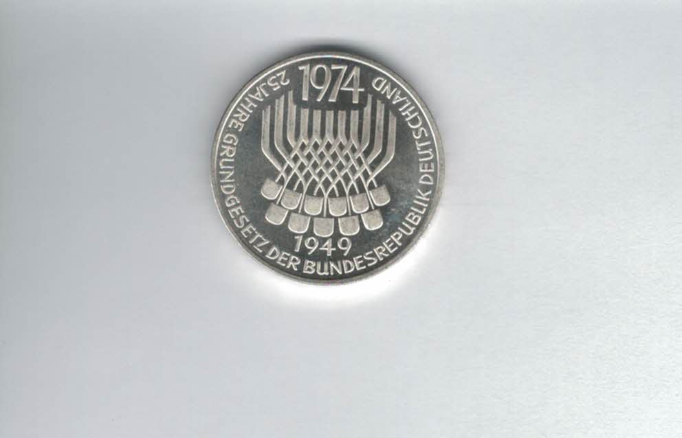  5 Mark 1974 F 25 Jahre Grundgesetz silber 7g fein BRD Deutschland Spittalgold9800 (4601/10   