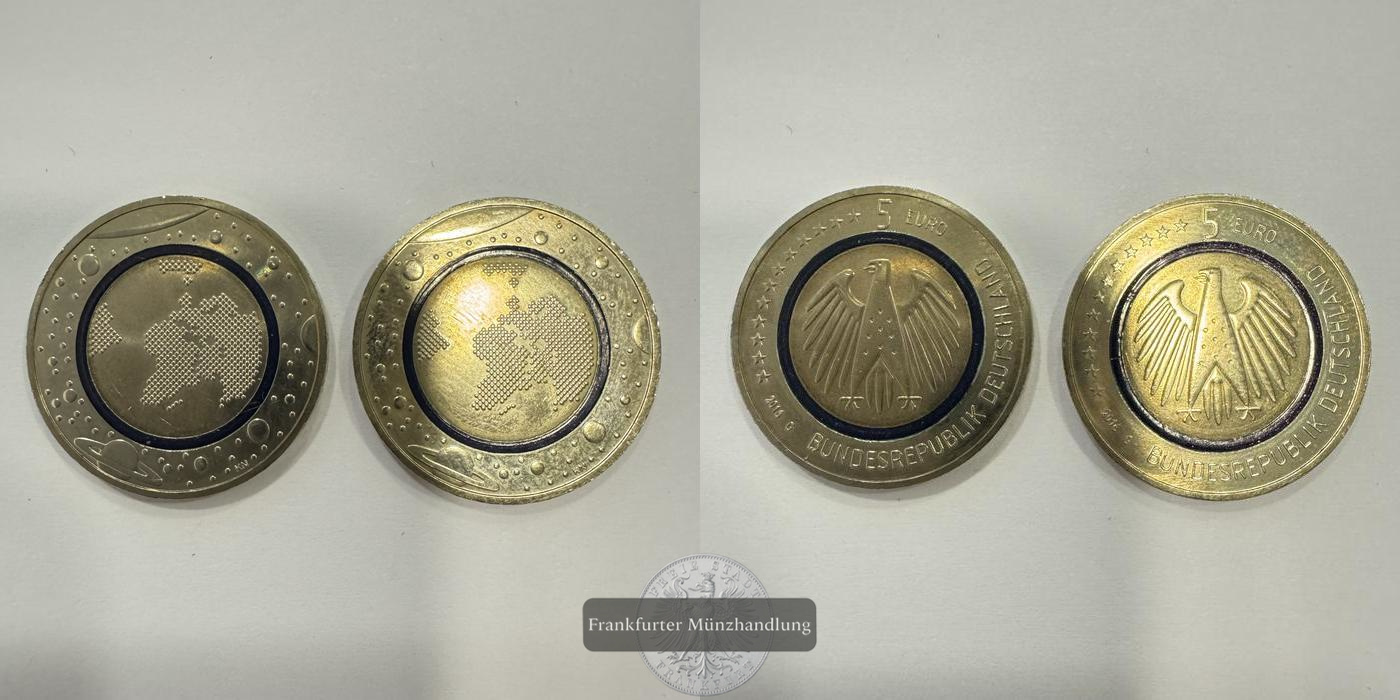  Deutschland 2x 5 Euro 2016 G Planet Erde FM-Frankfurt KM#348 Trimetall 18g   