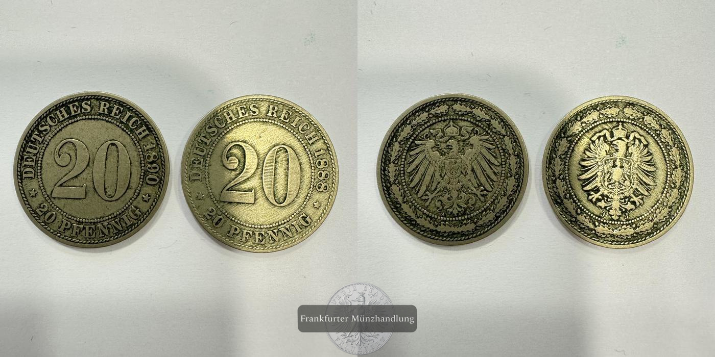  Deutschland 2x 20 Pfennig 1888 & '90 FM-Frankfurt CuNi: 12,5g   