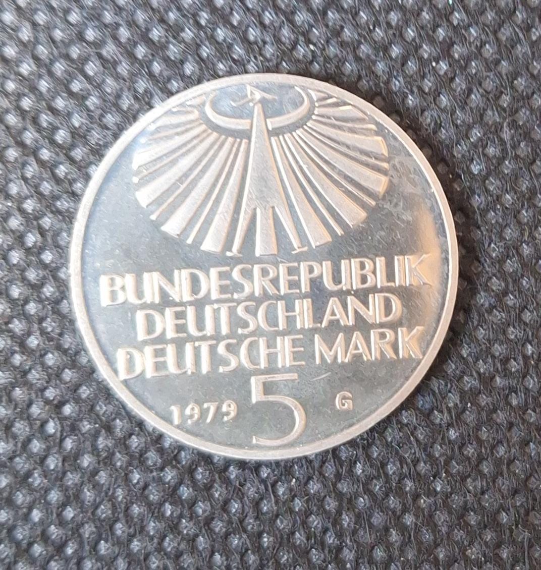  BRD Gedenkmünze: 5 DM 1979 G, Otto Hahn, bankfrisch/Stempelglanz   