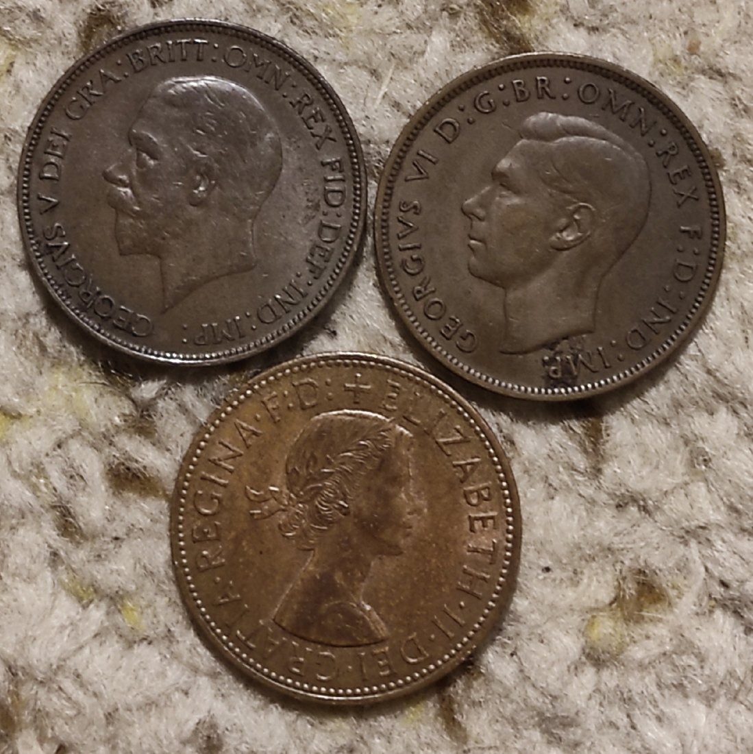  d009: Großbritannien 3 x 1 Penny 1936, 1939, 1962, 3 Dynastien   