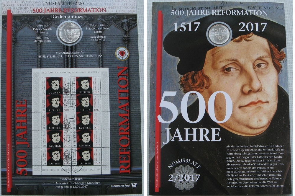  2017, Germany, Numismatics Coin-Card/Sheet: 500 Years of Reformation+20 Euro Silver Coin .925   