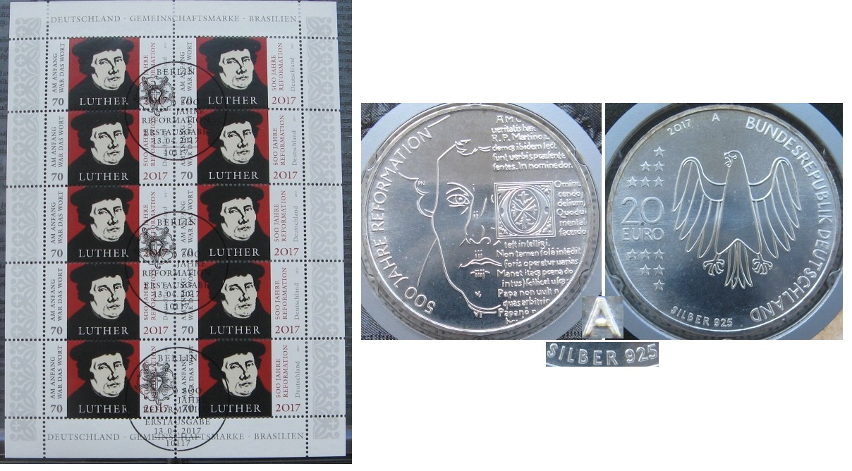  2017, Germany, Numismatics Coin-Card/Sheet: 500 Years of Reformation+20 Euro Silver Coin .925   