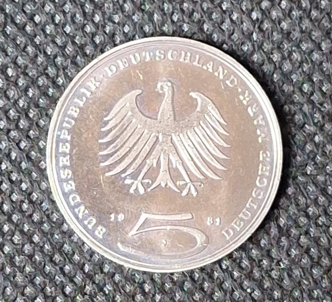  Gedenkmünze BRD: 5 DM 1981 J, Lessing, bankfrisch/Stempelglanz   