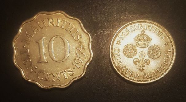  Mauritius 1964 10 ct und 1/4 Rupee in UNC.!   