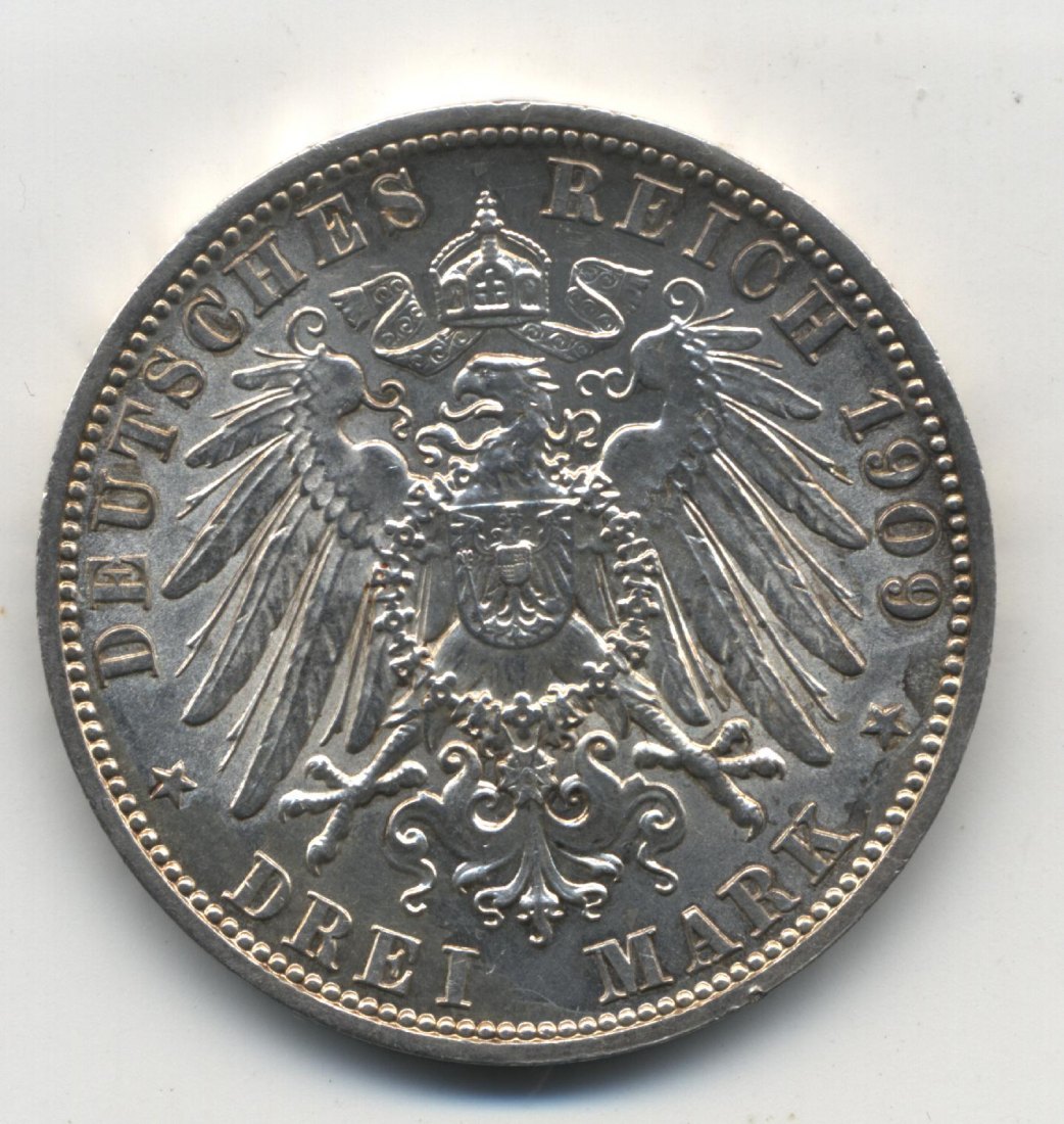  Schwarzburg Sondershausen 3 Mark 1909 Karl Günther auf den Tod J. 170   