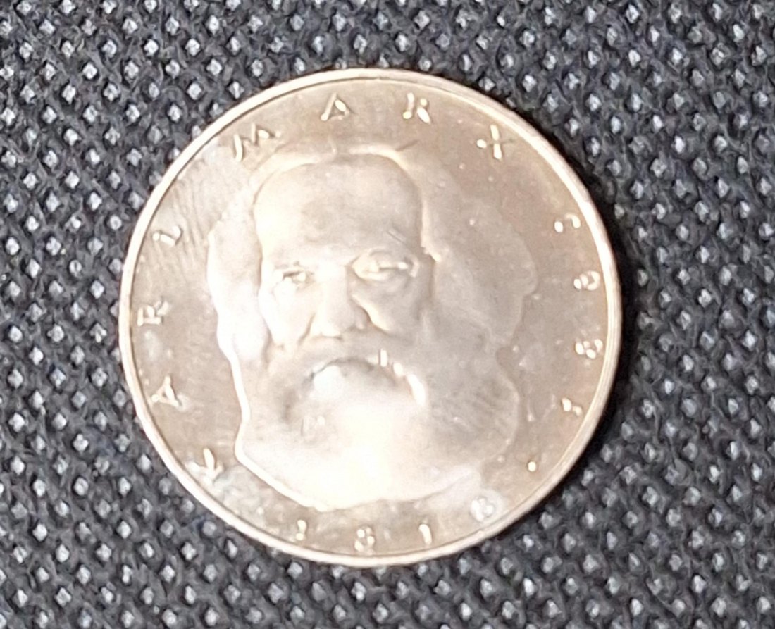  BRD Gedenkmünze: 5 DM 1983 J, Kark Marx in bankfrisch/Stempelglanz   
