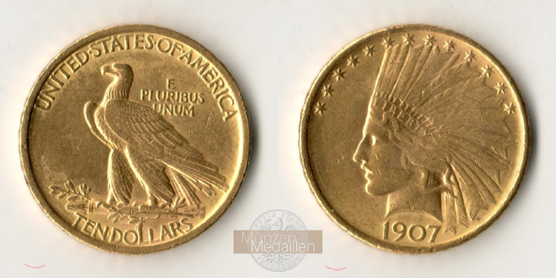 USA  10 Dollar MM-Frankfurt Feingold: 15,05g Eagle 1907 