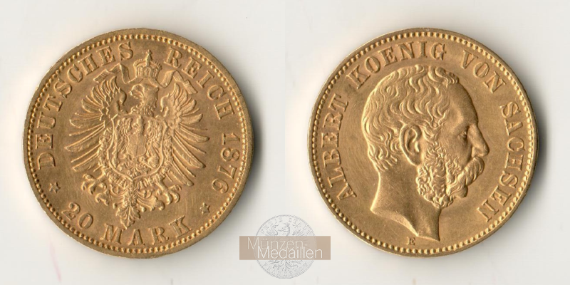 Dt. Kaiserreich. Sachsen, Albert. MM-Frankfurt Feingold: 7,17g 20 Mark 1876 E 