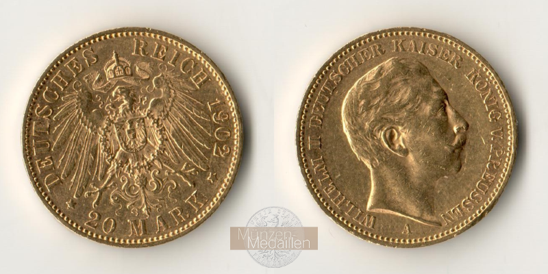 Preussen, Kaiserreich  20 Mark MM-Frankfurt Feingold: 7,17g Wilhelm II.  1888-1918 1902 A 