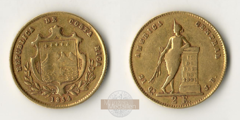 Costa Rica MM-Frankfurt  Feingewicht: 5,5125g 2 Escudos 1854 