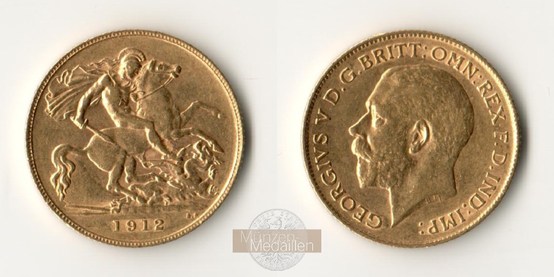 Grossbritannien, Georg V. (1910-1936) MM-Frankfurt Feingold: 3,66g 1/2 Sovereign 1912 