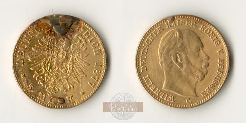 Deutsches Kaiserreich. Preussen, MM-Frankfurt.  Feingold: 1,79g Wilhelm I. 5 Mark 1877 C 