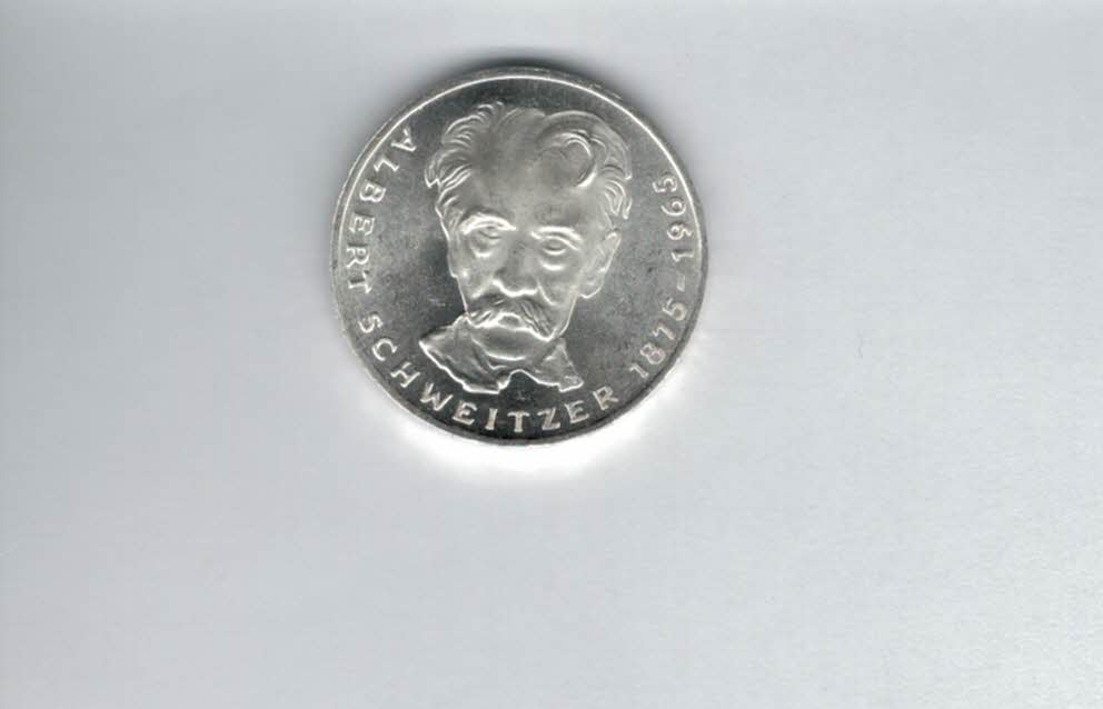 5 Mark 1975 G Albert Schweizer silber 7g fein BRD Deutschland Spittalgold9800 (4601/11   