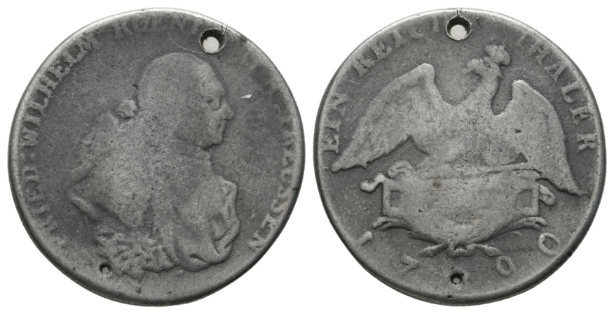  Preußen, Reichstaler 1790; zeitgenössische Fälschung, gelocht   