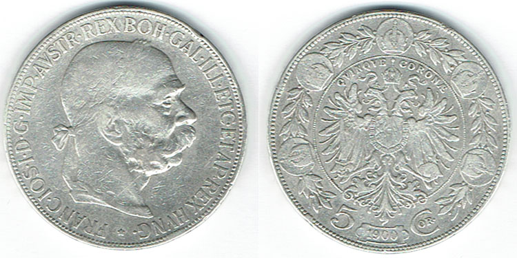  SZAIVERT KAISERREICH ÖSTERREICH FRANZ JOSEPH 5 KRONEN 1900 WIEN   