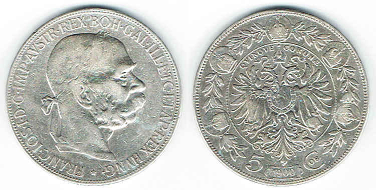  SZAIVERT KAISERREICH ÖSTERREICH FRANZ JOSEPH 5 KRONEN 1900 WIEN   