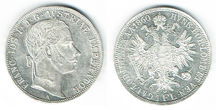  SZAIVERT KAISERREICH ÖSTERREICH FRANZ JOSEPH GULDEN 1860 A WIEN   