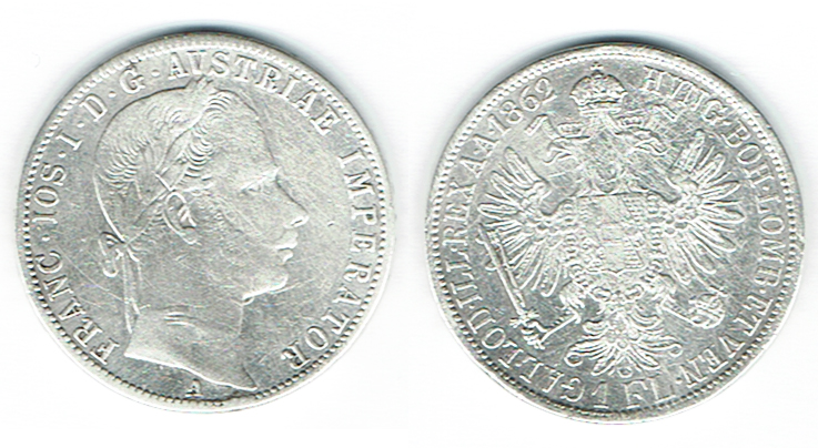  SZAIVERT KAISERREICH ÖSTERREICH FRANZ JOSEPH GULDEN 1862 A WIEN   