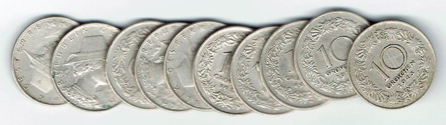  SZAIVERT ÖSTERREICH 1. REPUBLIK 1 SCHILLING 50 GROSCHEN 5 GROSCHEN 10 GROSCHEN 1000 KRONEN   