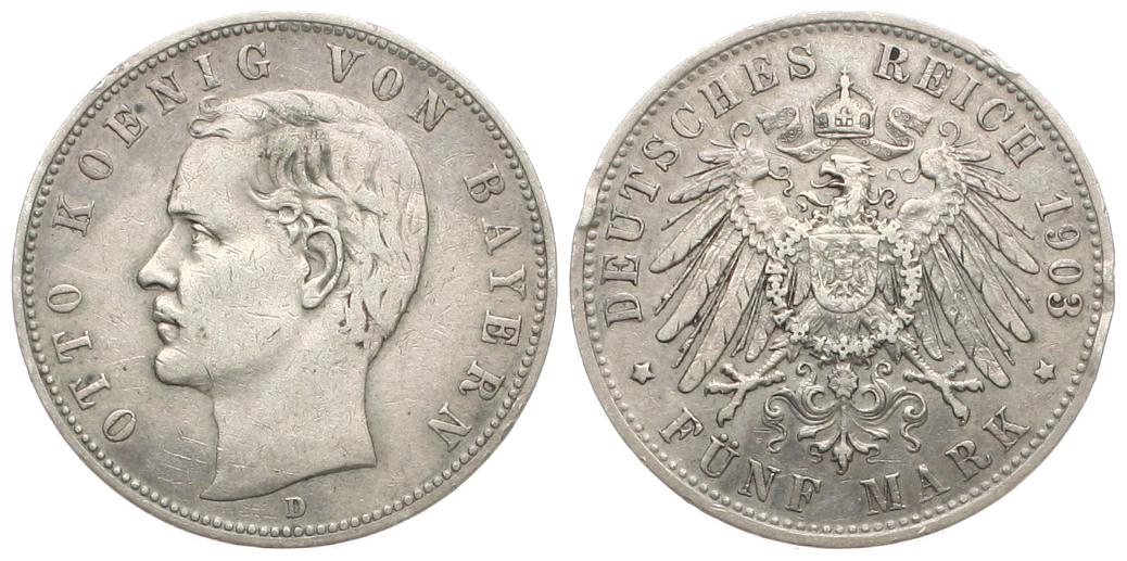  Bayern: Otto, 5 Mark 1903, Silber, siehe unten!   