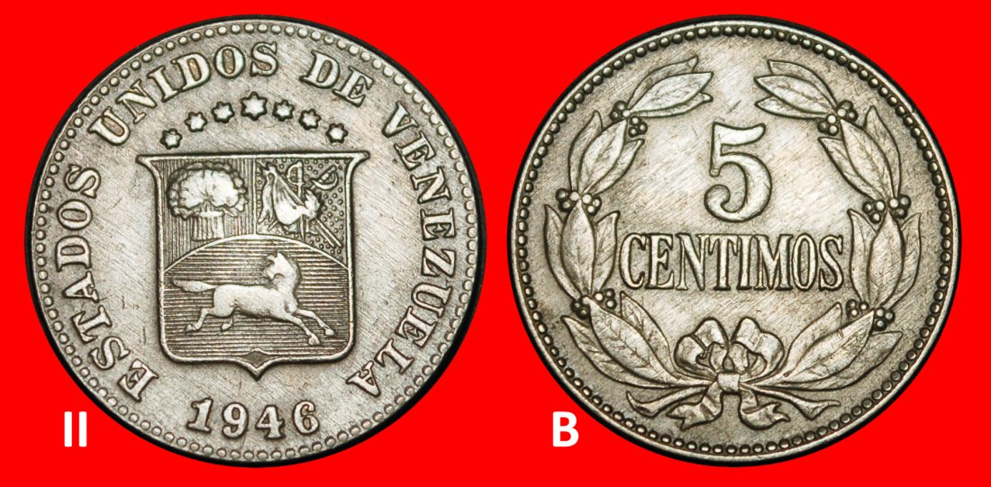  Ⰺ USA (1944-1948): VENEZUELA ★ 5 CENTIMO 1946 PFERD! ENTDECKUNG MÜNZE!  ★OHNE VORBEHALT!   